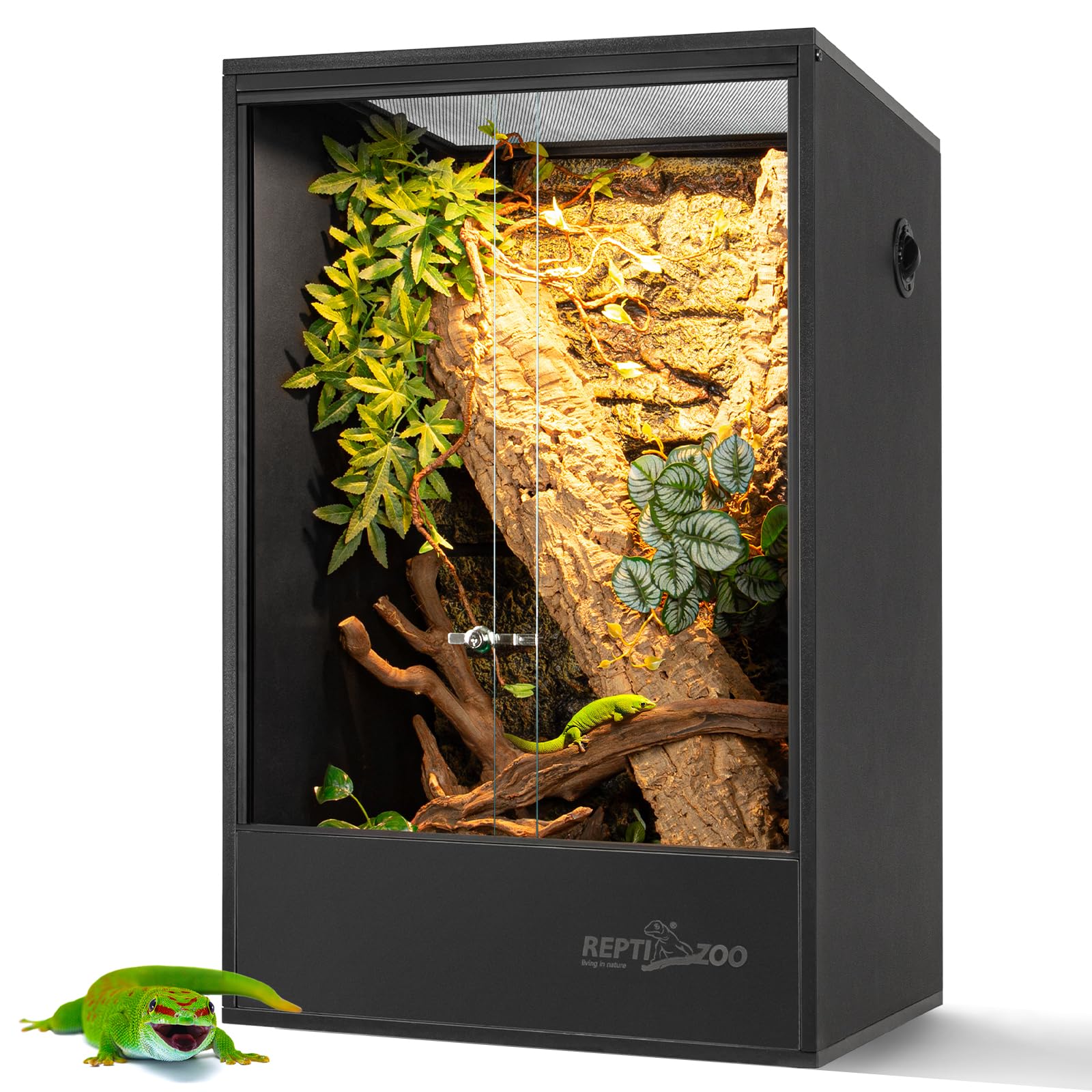 REPTIZOO 67 Gallon PVC Tall Reptile Tank 24" x18”x36” Large Reptile Terrarium for Gecko Lizard Chameleon Frog Snake Reptile Enclosure Habitat with Sliding Door & Top Screen Ventilation