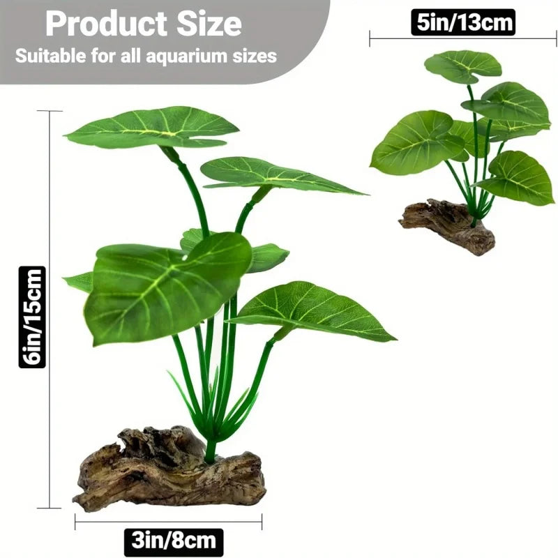 1pc Artificial Aquarium Plants Realistic Floating Leaves Sturdy Stem, Reptile Terrariums Low-Maintenance Water Tank Decoration
