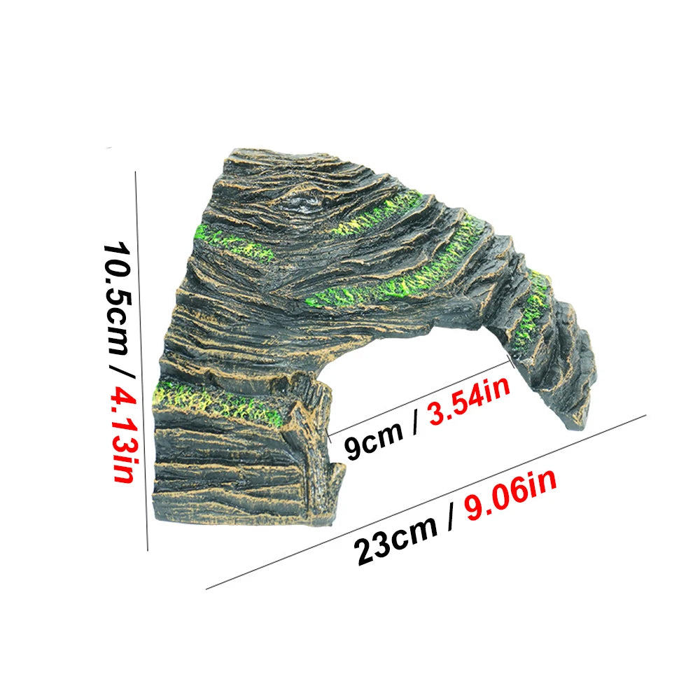 Resin Rock Cave Decoration Hideout Cave Sunbathing Platform for Pet Cages Fish Tanks Mini Amphibians Snake Gecko Money Turtles
