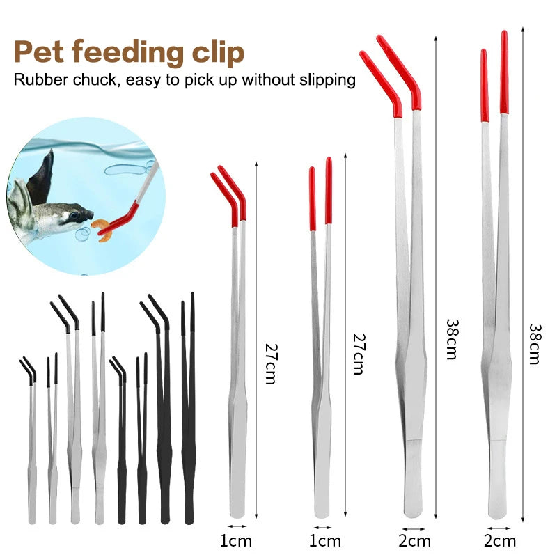 Stainless Steel Reptile Feeding Tongs With Rubber Tips Aquarium Aquarium Straight And Curved Tweezers Pet Feeding Accessories