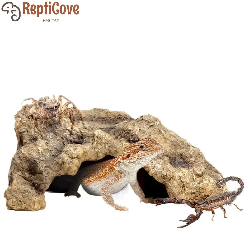 Resin Rock Reptile Hideout,Desert-Style Cave Shelter for Palace Guard Lizards and Horned Frogs,Terrarium Refuge and Landscaping