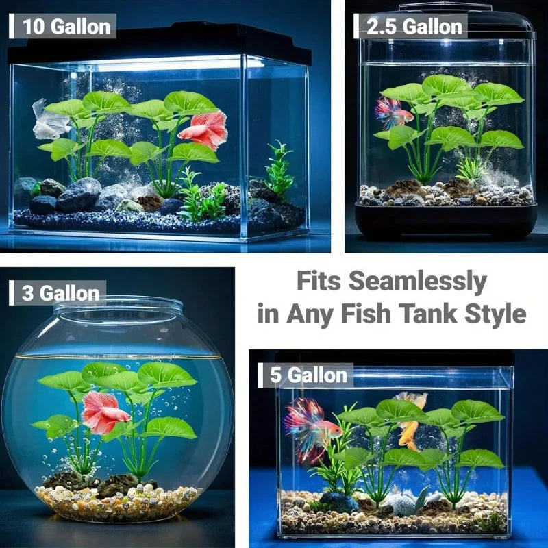 1pc Artificial Aquarium Plants Realistic Floating Leaves Sturdy Stem, Reptile Terrariums Low-Maintenance Water Tank Decoration