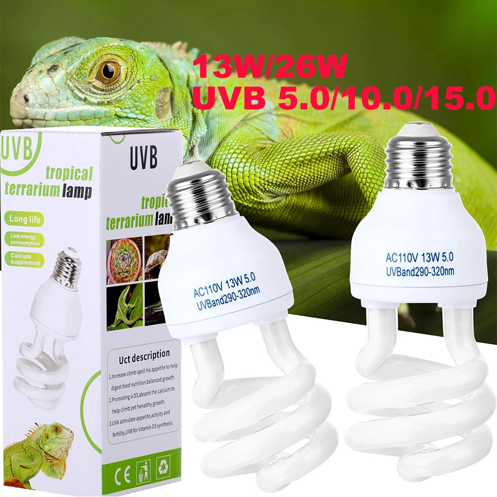 UVB 5.0 10.0 Reptile Heating Lamp 13W /26W UV Energy Saving Bulb